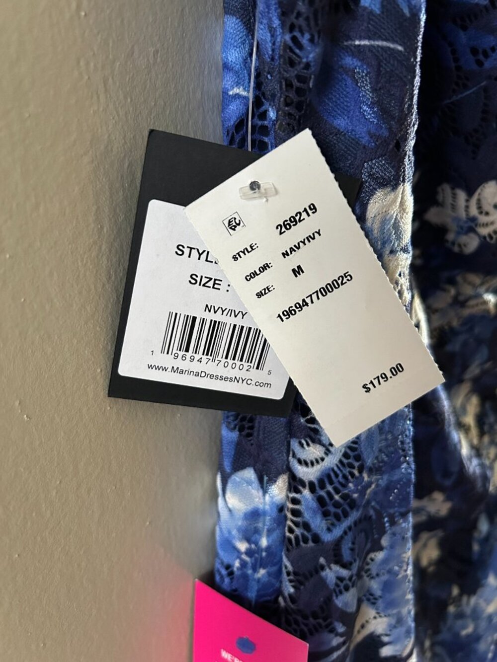 Blue embroidered lace floral one shoulder cocktail dress for wedding guest - Picture 5 of 5